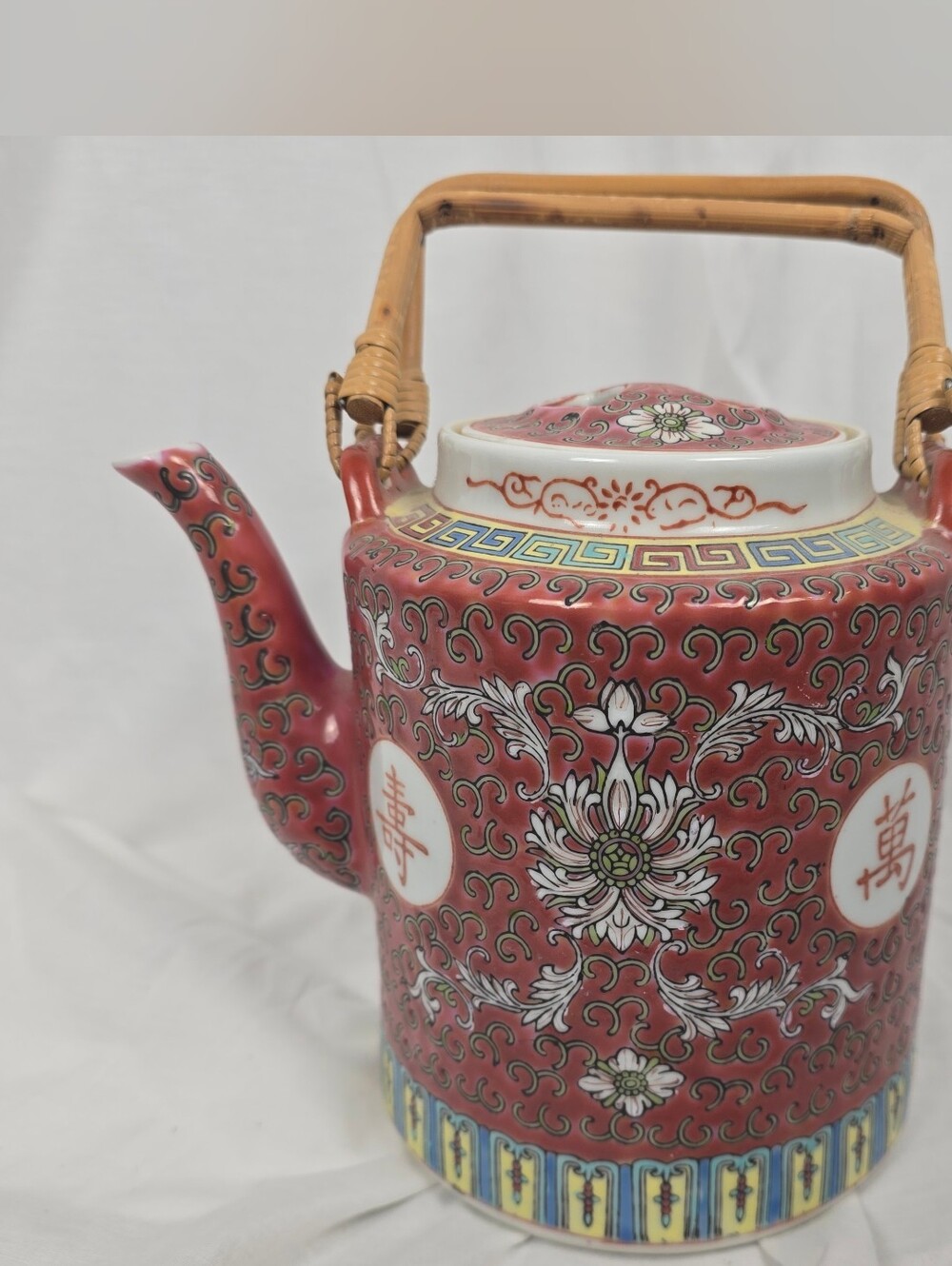 Vintage Mun Shou Ornate Maximalist Ecletic Chinese Porcelain Textured Teapot